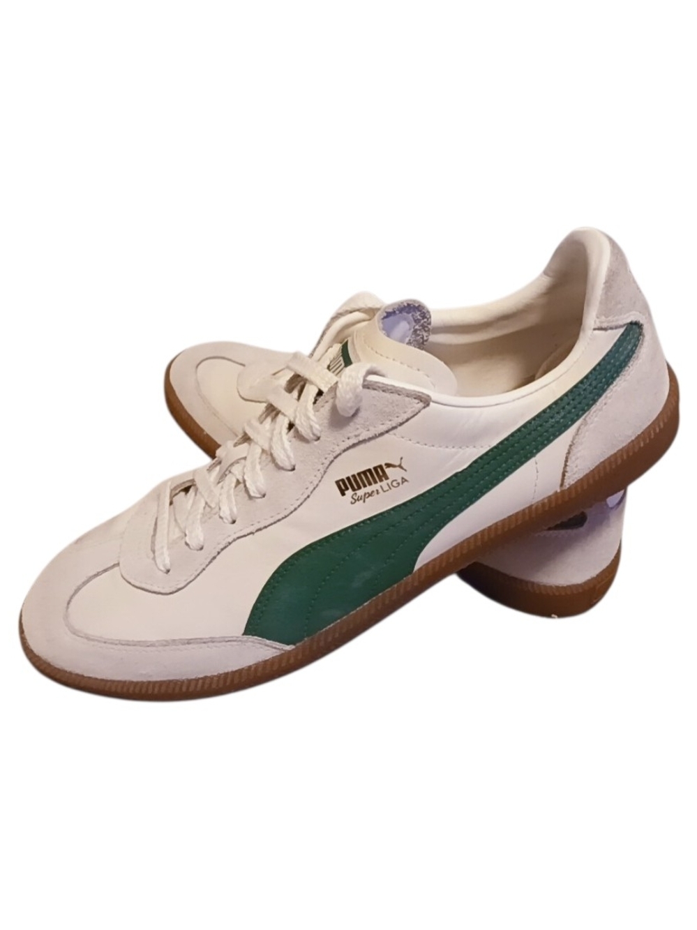 Puma Super Liga White Sneakers with Green Stripe